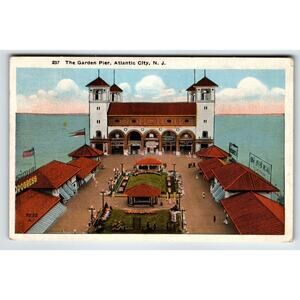 The Garden Pier Atlantic City New Jersey Postcard Carnival Vaudeville Sign 1921